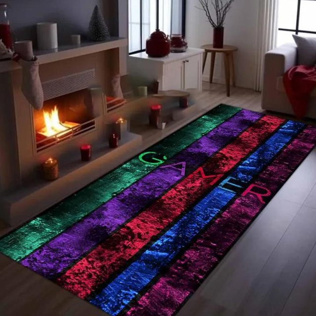 Neon Gamer Läufer von Lodestar, Waschbarer Teppich mit Streifenmuster, B/T: 40 x 120 cm - Bild 1