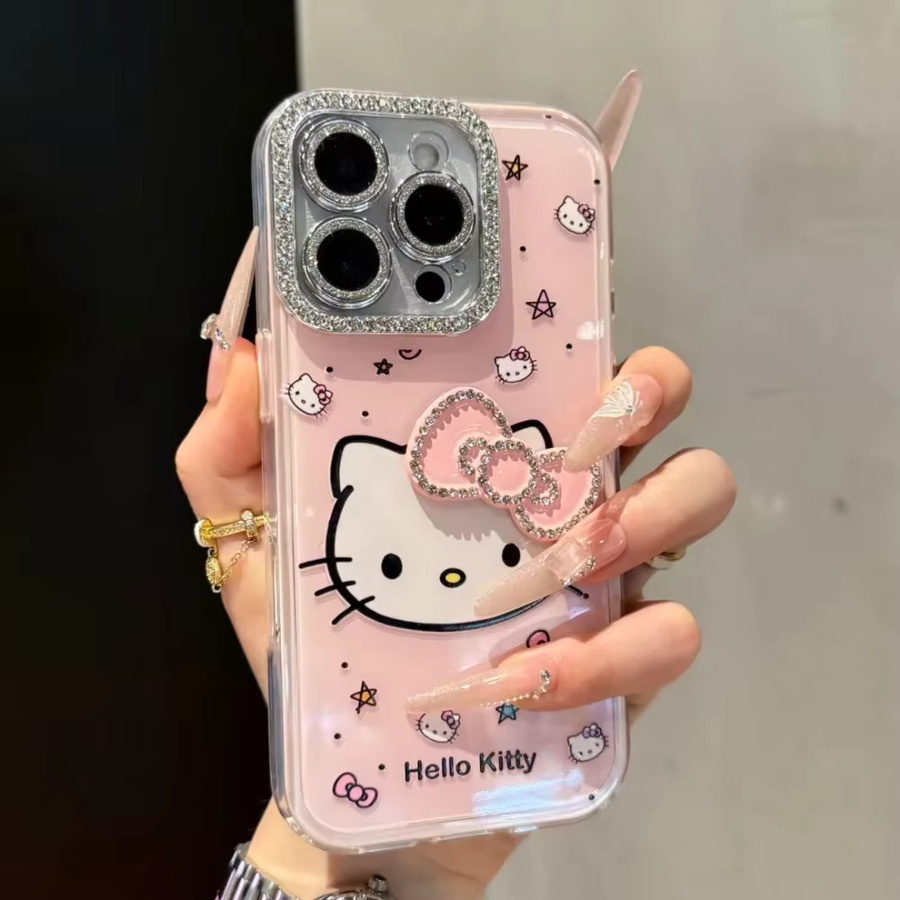 Sanrio Hello Kitty Handyhülle mit 3D Bling Glitzer und Schleife in Pink und Multicolour für iPhone 11 bis iPhone 17 Pro Max - Bild 1
