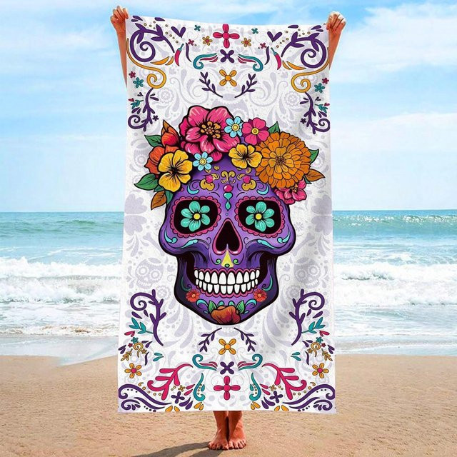 JMG Household Supplies Boho Strandtuch mit Blumenschädel-Design, Mehrfarbig, B/B: 80 x 160 cm - Bild 1