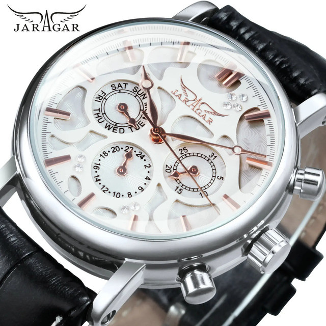 JARAGAR Armbanduhr Automatik, Edelstahl, Leder, Blau, Herren - Bild 1