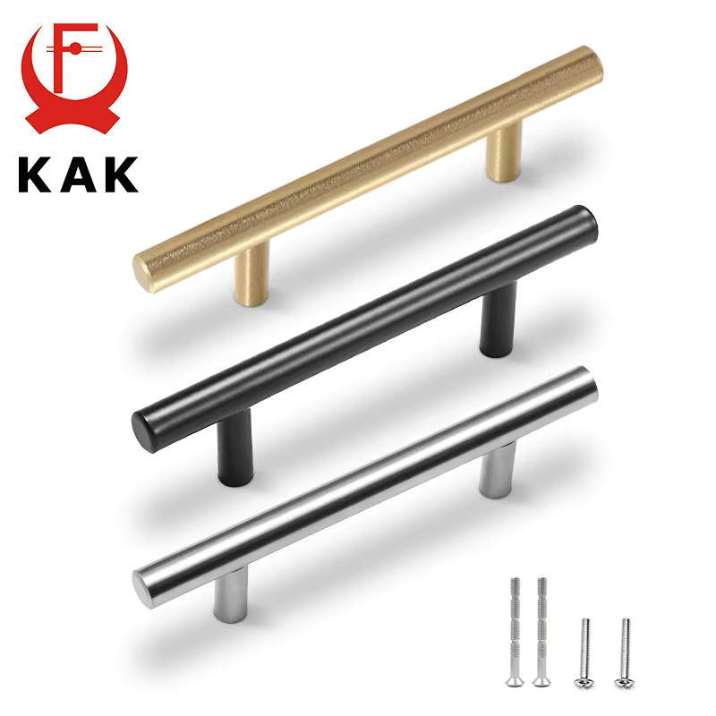 KAK 20 Stück Küchengriffe aus Edelstahl in gebürstetem Gold und Schwarz, T-Bar Design, Schrankgriffe und Möbelknöpfe, Lochmaß: 96 mm - Bild 1