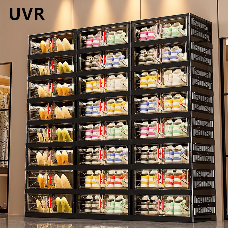 UVR Schuhregal Organizer aus Kunststoff in Schwarz, mehrschichtige Schuhaufbewahrungsbox für das Wohnzimmer - Bild 5
