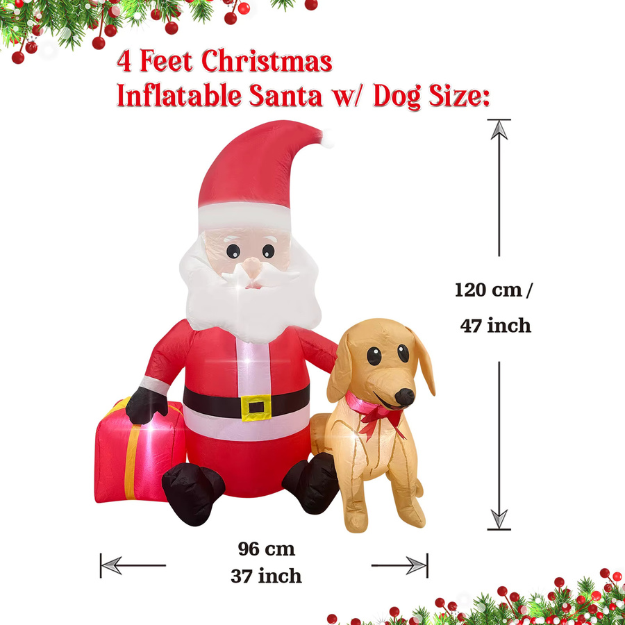 Aufblasbarer Weihnachtsmann mit LED-Hund von WAYDEKO, rote Dekoration für den Außenbereich, Höhe: 120 cm - Bild 3