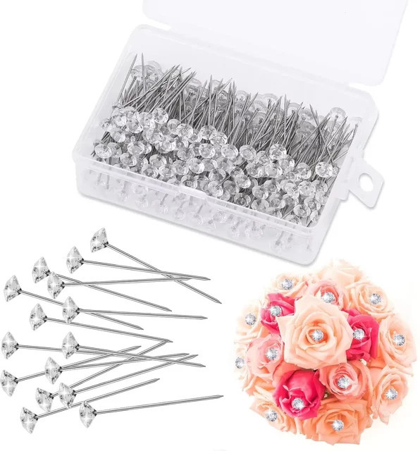 100 Stück Transparente Diamantnadeln aus Metall, 8 cm, für Corsage-Bouquets und Hochzeits-Handgelenkblumen-Dekoration, Bastelzubehör - Bild 1