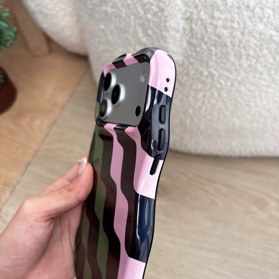 Stoßfeste Handyhülle mit Korea Splice Wellen- und Streifenmuster für iPhone 17 Air, 16, 15, 14 und 13 Pro Max in Multicolour und Grün - Bild 3
