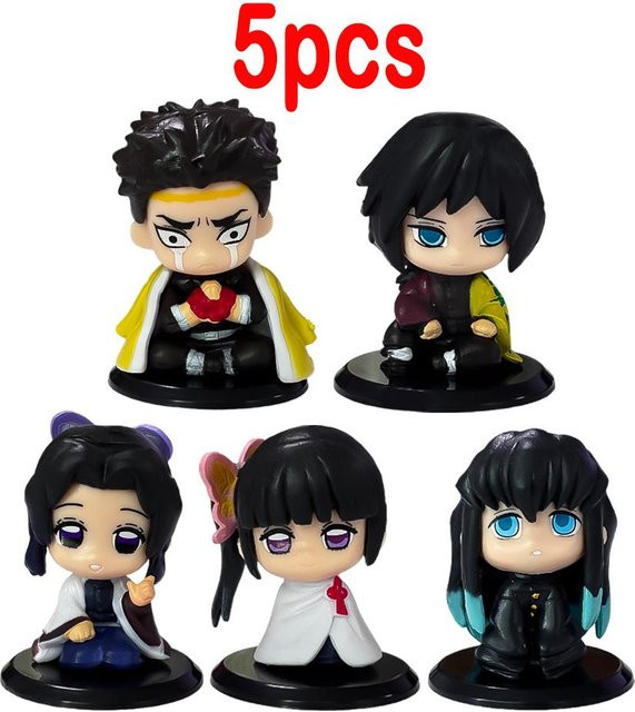 6er Set Demon Slayer Anime Q-Version Sitzende Geisterpuppen Wucifang Jewelry Figuren aus PVC mit Tanjiro, Inosuke und Zenitsu - Bild 1
