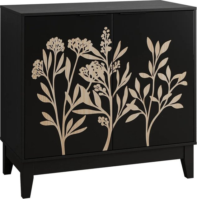 okwish Buffetschrank mit 2 Türen und Regalen für dein Wohnzimmer, Schwarz, B/H/T: 80 x 76 x 38 cm - Bild 1