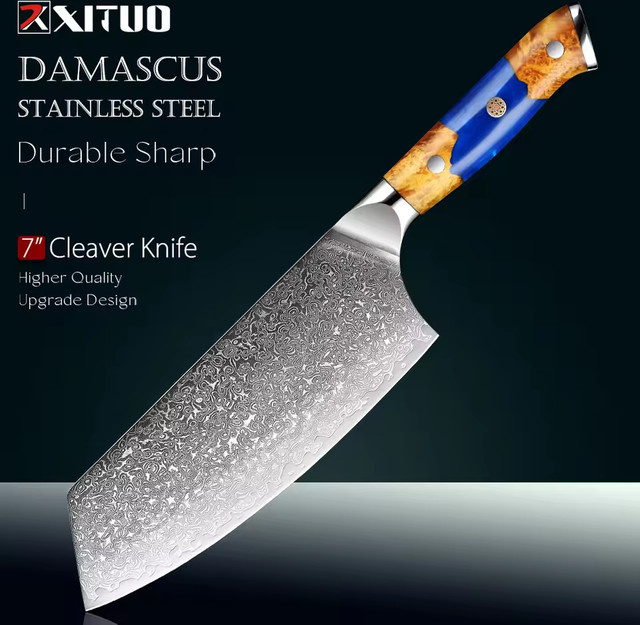Xituo Japanisches Damaststahl Halsmesser mit stabilisiertem Holz- und Harzgriff in Multicolour, 19,05 cm - Bild 1