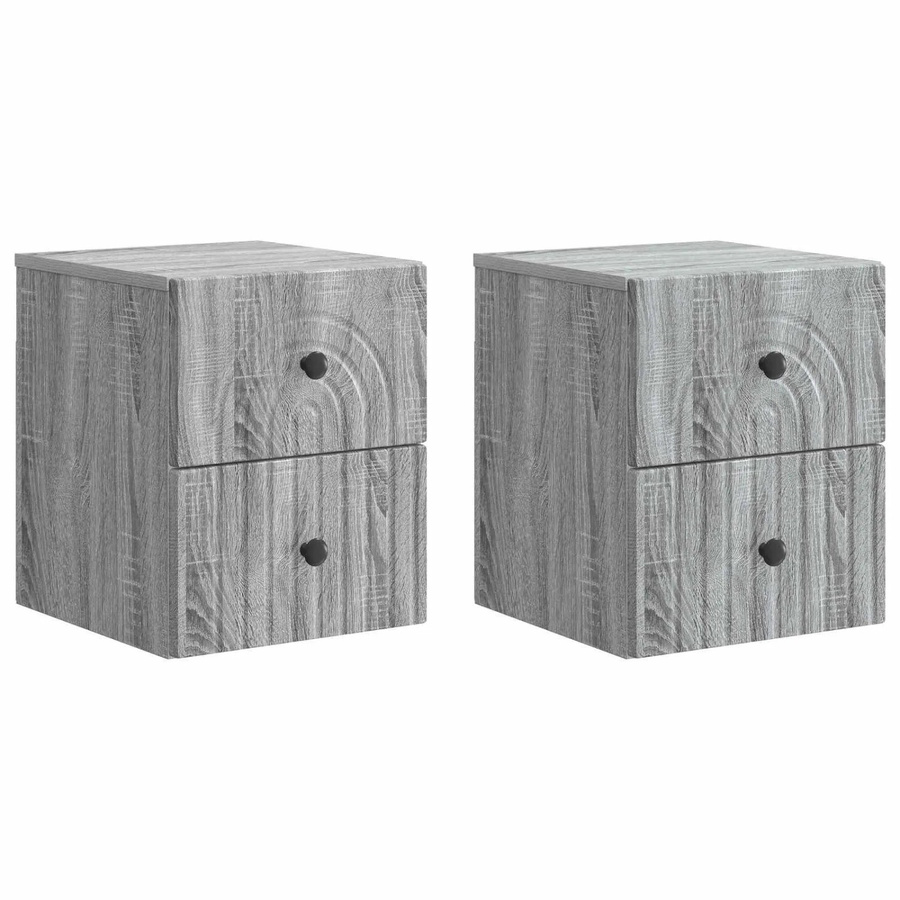 vidaXL Wandmontierter Nachttisch im Vintage-Stil aus Holzwerkstoff, 2er-Set, Grau Sonoma, B: 33 cm, T: 34,5 cm, H: 40 cm - Bild 2