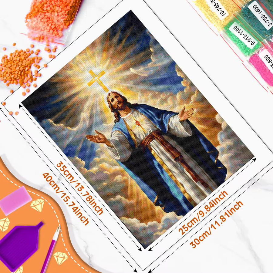 Huacan DIY Diamantmalerei Jesus Religiöses Porträt als Diamantstickerei Set in Multicolour, Breite: 30,0 cm, Höhe: 20,0 cm - Bild 2