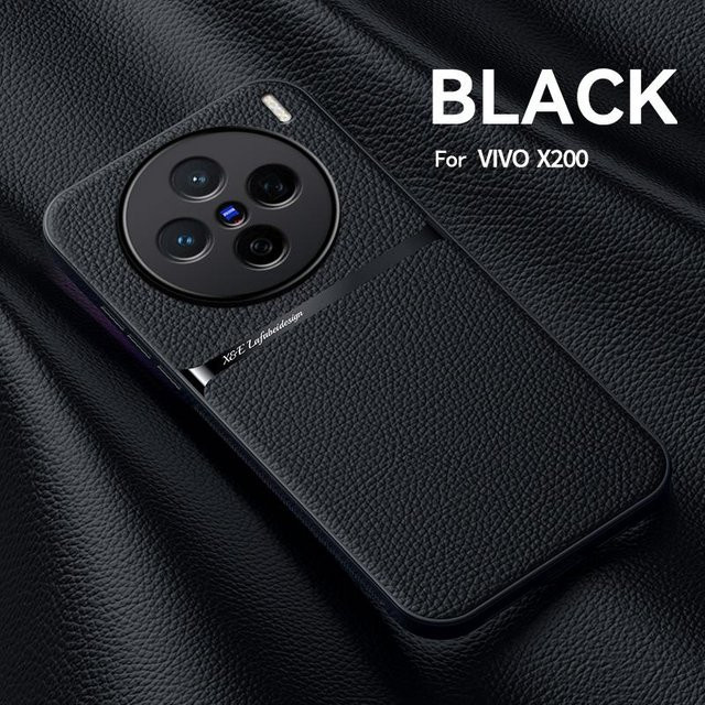 ELVEV Magnetische PU-Leder Schutzhülle für Vivo X200 Pro und X200, Ultradünn mit TPU-Kante und Kameraschutz, Schwarz - Bild 1