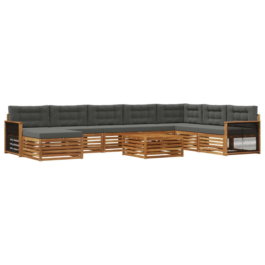 vidaXL Outdoor-Sofagarnitur aus Akazien-Massivholz mit 9 Kissen in Anthrazit und Braun - Bild 2