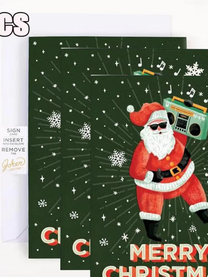 Musik-Weihnachtsgrußkarte mit Weihnachtsmann und Geschenkdesign in Multicolor inklusive Umschlag - Bild 5