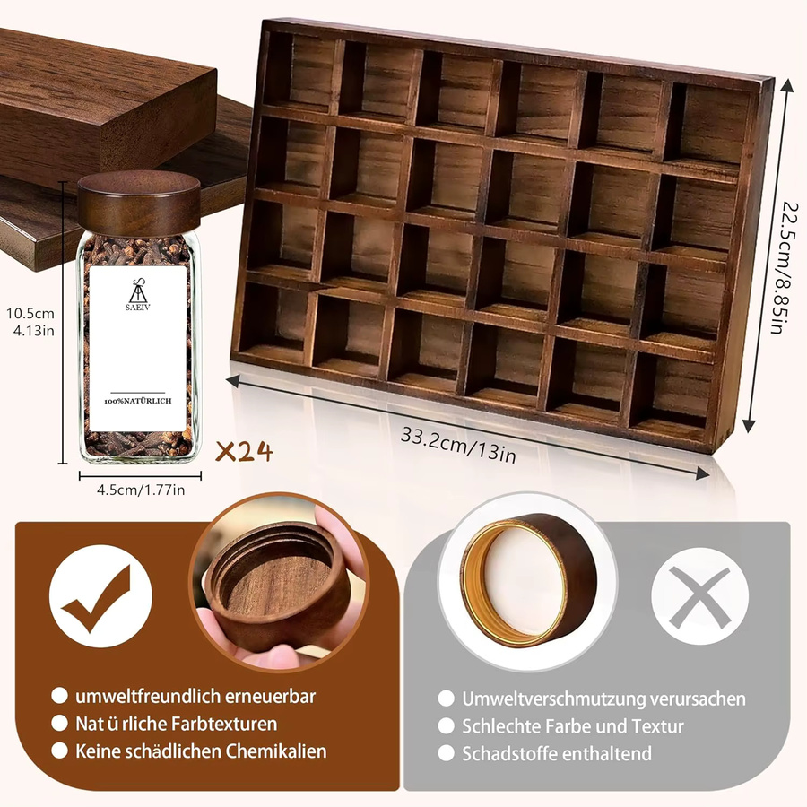 SAEIV Gewürzglas Set mit Gewürzregal, 12-teiliges Küchenorganisator Set aus Glas mit 120 ml Behältern - Bild 2