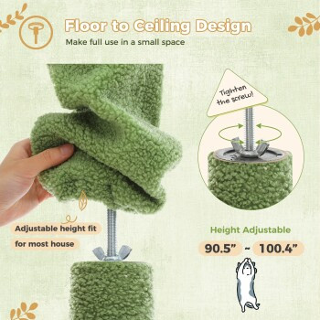 Pawz Road Deckenhoher Katzenbaumturm in Grün mit Hängematte, Höhle und integriertem Spielzeug aus Sisal - Bild 2
