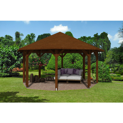 SKANHOLZ Pavillon Nice 3 aus Fichtenholz in Braun mit Zeltdach und Pfostenankern, B/H/T: 557 x 347 x 557 cm - Bild 3