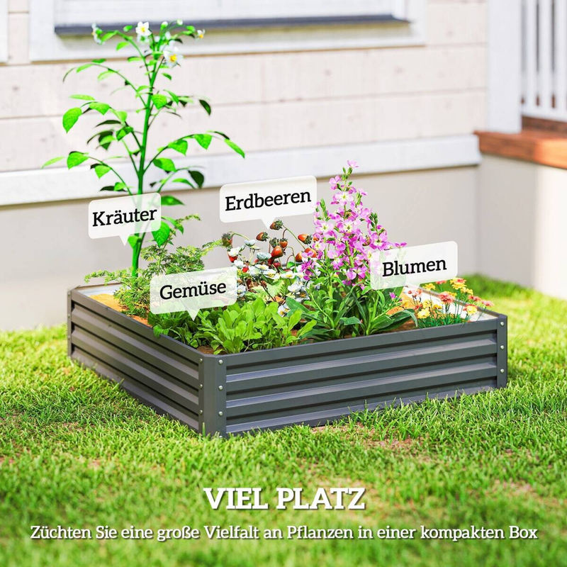 Outsunny Hochbeet aus Stahl als Blumenkasten und Gemüsebeet für Garten, Terrasse oder Balkon, Hellgrau, B/T/H: 120 x 120 x 30 cm - Bild 5