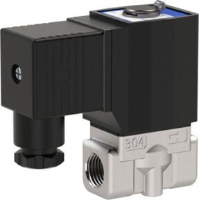Riegler 2/2-Wege-Magnetventil aus Edelstahl in Schwarz, direktgesteuert, 230 V, 50 Hz, Anschluss G 3/8, PN 0-10 bar - Bild 1