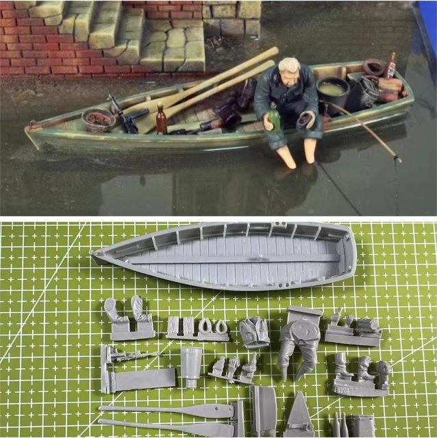 EVANOVM GK Soldat Angeln auf Kajak, Harzmodell, 1:35, unbemalt - Bild 1