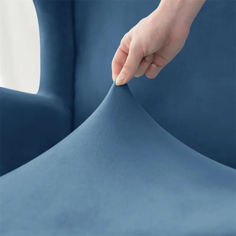 Elastischer Ohrensesselbezug aus Samt und Stretch-Spandex in Blau mit Sitzkissenbezug - Bild 2