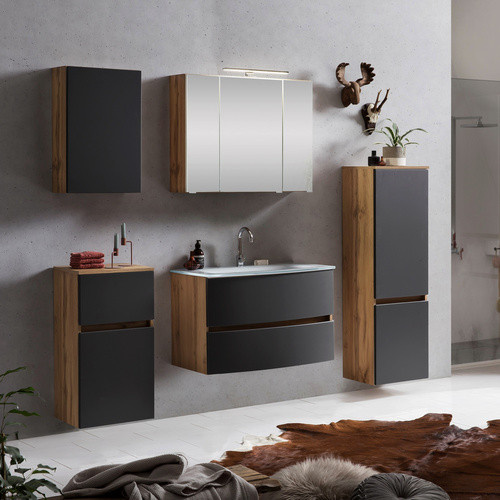 HELD MÖBEL Waschtisch-Set KOPENHAGEN in Grau, 7-teilig, modern mit LED-Beleuchtung und Soft-Close-Türen, B/T/H: 130 x 40 x 35 cm - Bild 2