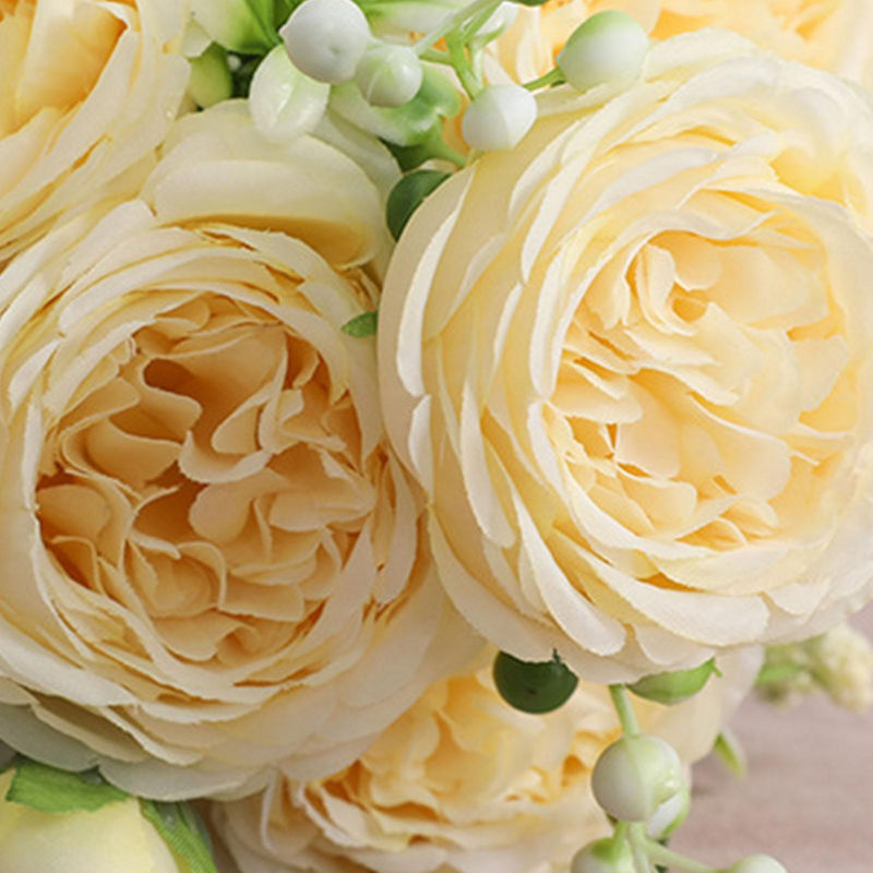 TOMTOP JMS 3 Bündel Künstliche Persische Rosen in Gelb und Creme, Handgebundene Textil-Rosenblumenstrauß zur Dekoration für Hochzeit und Wohnzimmer - Bild 7