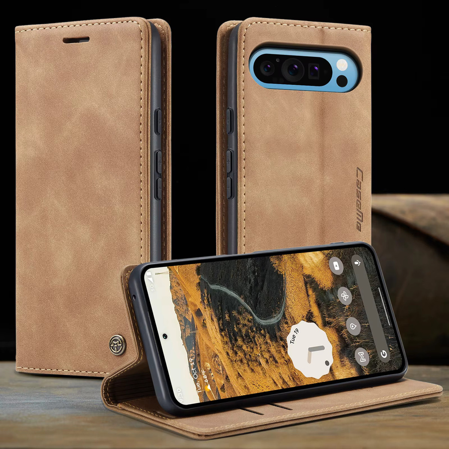 Business Retro Leder Handyhülle für Google Pixel 10 9 8 Pro XL mit magnetischem Flip-Kartenfach in Braun - Bild 2