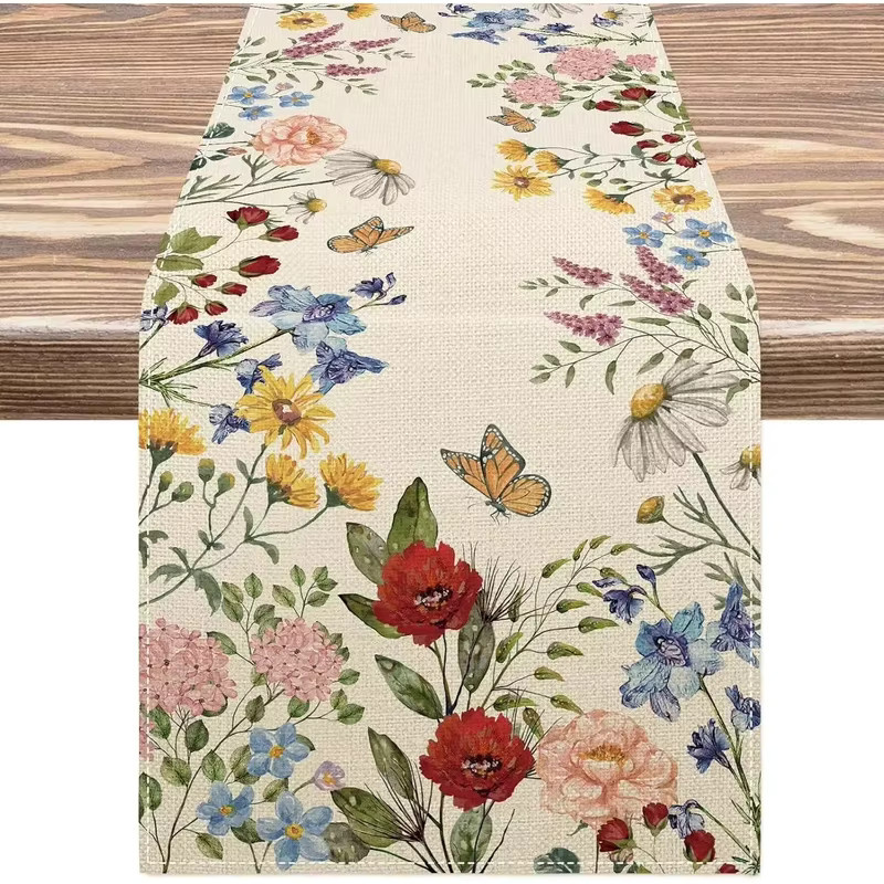 VIKAMA Tischläufer mit Aquarell-Wildblumen im Vintage-Design, rechteckig, Mehrfarbig - Bild 2