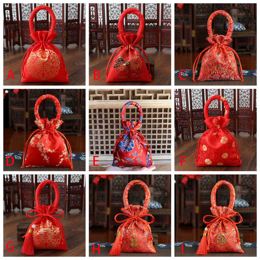 Rote Seidentaschen im chinesischen Stil mit Quasten als Geschenkverpackung für Hochzeiten und Partys - Bild 2