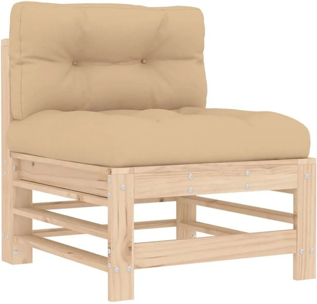 vidaXL Mittelsofa mit Kissen aus Massivholz Kiefer in Beige und Braun mit rustikaler Optik B/T/H: 187,0 x 63,5 x 63,5 cm - Bild 1