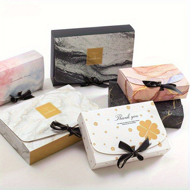 10 Stück Marmor Geschenkboxen aus schwarzem Kraftpapier für Hochzeit und Party, B/T/H: 18 x 12 x 5 cm - Bild 1