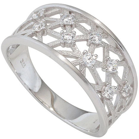 Colfem Ring Damen, 333 Weißgold, mattiert, 9 Zirkonia, Ringgröße 56 - Bild 1
