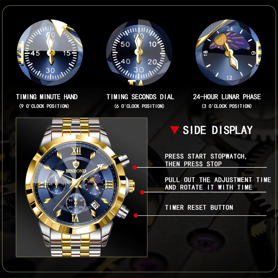 BINBOND Chronograph, Quarz, Edelstahl, Silber, Herren - Bild 5