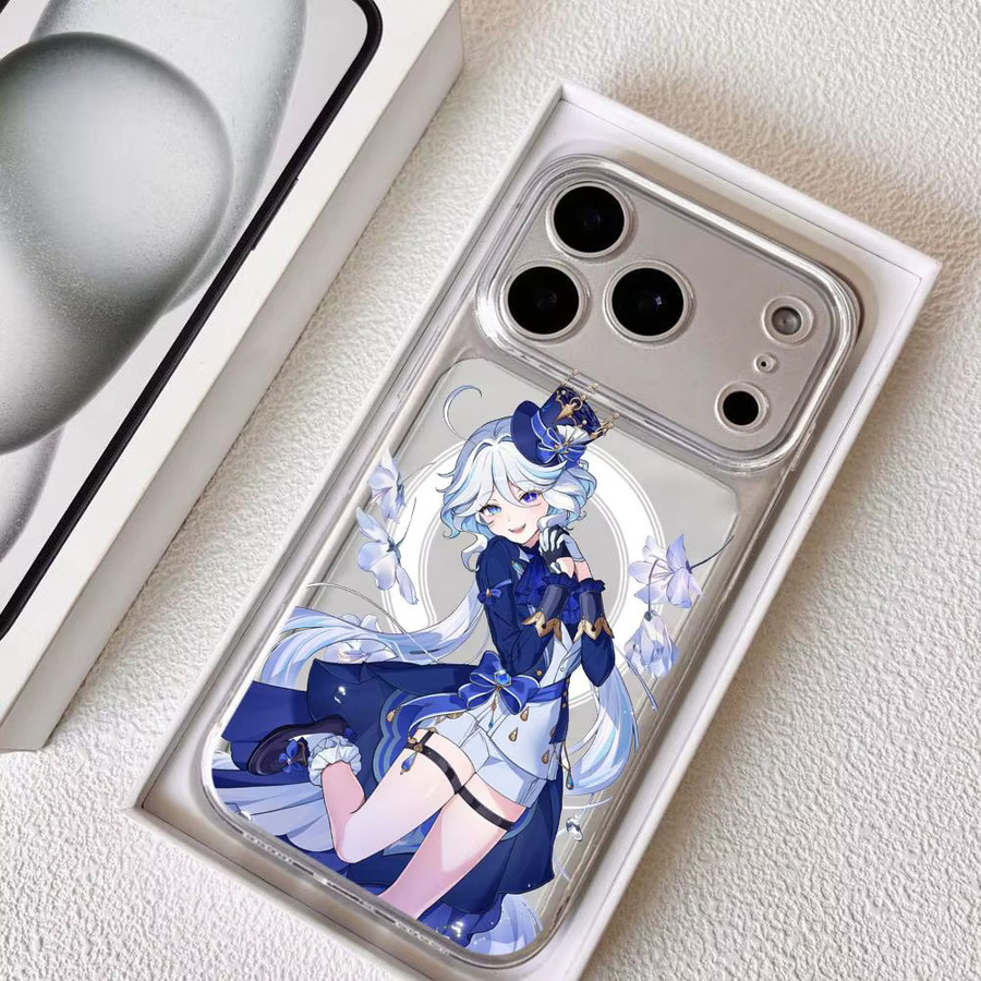 G-Genshin Impact Furina Handyhülle für iPhone 17-12 Pro Max Plus, transparente magnetische Hülle mit MagSafe-Kompatibilität und kabellosem Laden, Schwarz - Bild 2