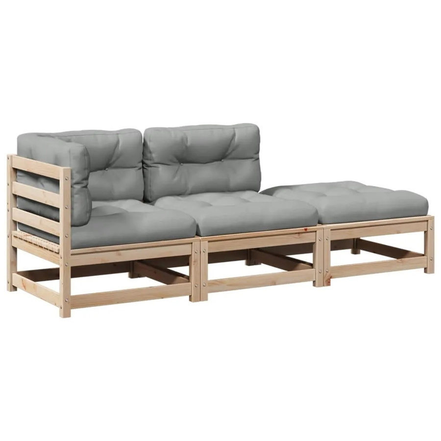 vidaXL 3-teilige Garten-Sofagarnitur aus Massivholz Kiefer in Braun und Grau mit Kissen im rustikalen Design - Bild 2