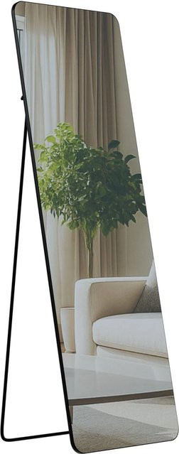 DELUKE Standspiegel MURCIA Ganzkörperspiegel freistehend in Schwarz-matt mit Metallrahmen, Breite: 50 cm, Tiefe: 3 cm, Höhe: 150 cm - Bild 1