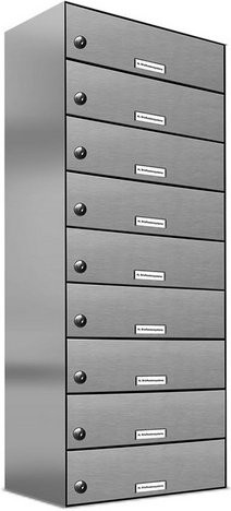 AL Briefkasten-System für 9 Parteien mit Zaundurchwurf, silberfarben, B/H/T: 153,416 x 103,5 x 27,5 cm - Bild 1