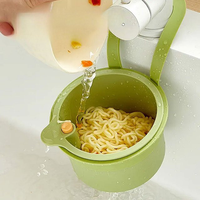 2-in-1-Waschtischkorb zum Aufhängen in Gelb mit abnehmbarem Filter und platzsparender Entwässerung für Lebensmittelabfälle - Bild 1