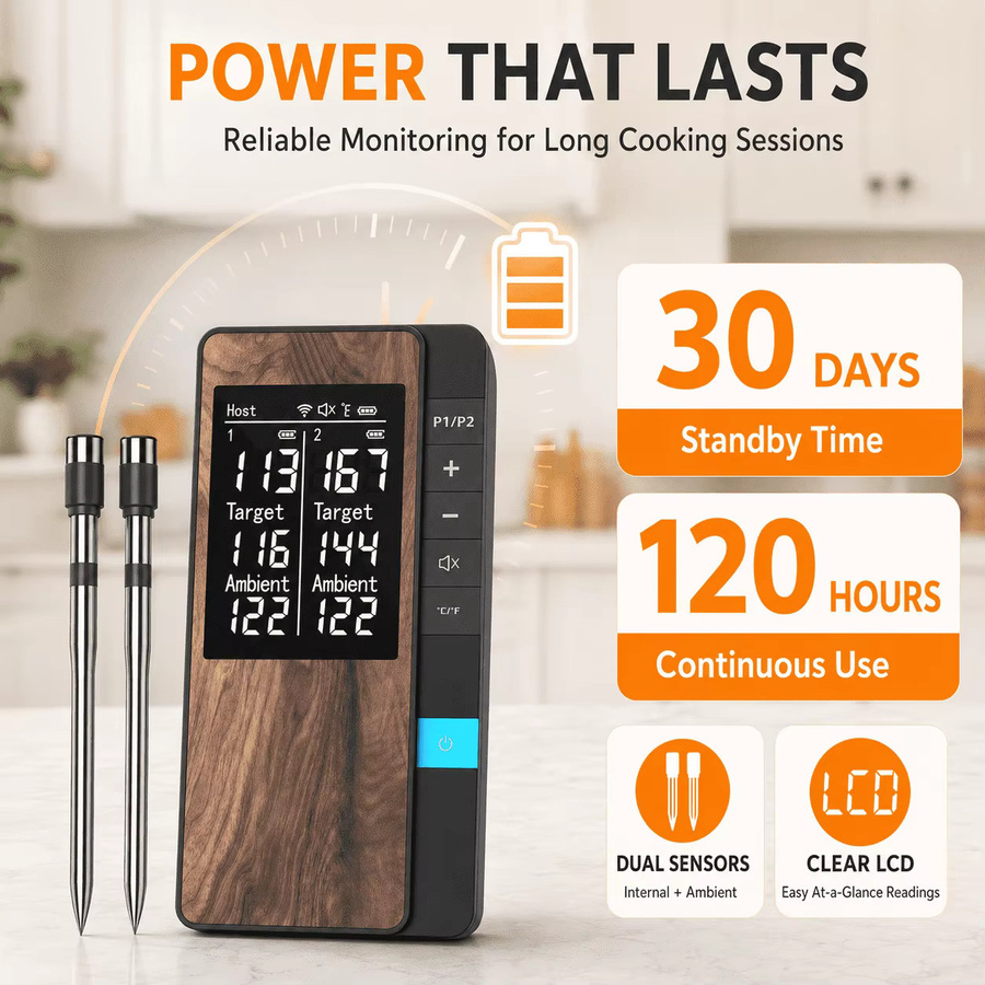 Kabelloses digitales Fleischthermometer von Xinsio mit Bluetooth, App-Steuerung und LCD-Bildschirm, wiederaufladbar, Schwarz - Bild 3