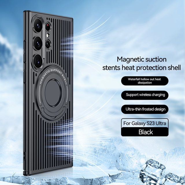Magnetische Schutzhülle mit Wärmeableitung und unsichtbarem Halter für Samsung Galaxy S23 Ultra, S24 Ultra und S25 Ultra in Schwarz - Bild 1