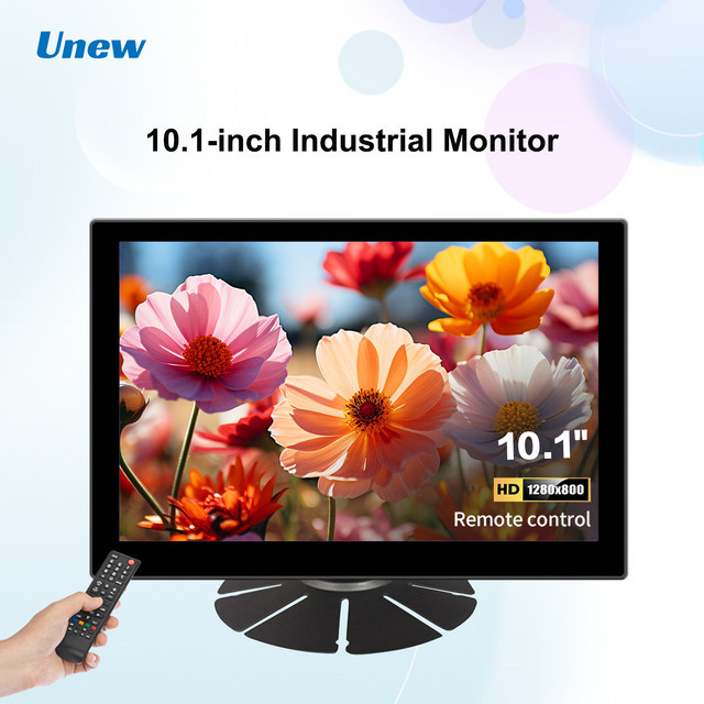 Unew 10,1 Zoll Industriemonitor in Schwarz mit 1280x800 Auflösung, HDMI, VGA, AV, BNC, DVI und eingebautem Lautsprecher inklusive Ständer - Bild 1
