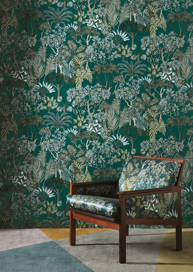 Manuel Canovas Tapete Morny in Bleu Canard mit floralem Naturdesign und mattem Finish - Bild 1