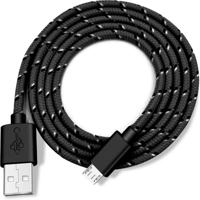 Micro-USB Schnellladedatenkabel aus geflochtenem Nylon in Schwarz für Android Smartphones wie Samsung, Xiaomi, Redmi und Huawei - Bild 1