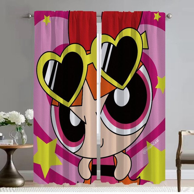 PowerPuff Girls Tüll-Vorhang Set für dein Zimmer, 2 Paneele, Mehrfarbig, Breite: 50 cm, Höhe: 70 cm - Bild 1
