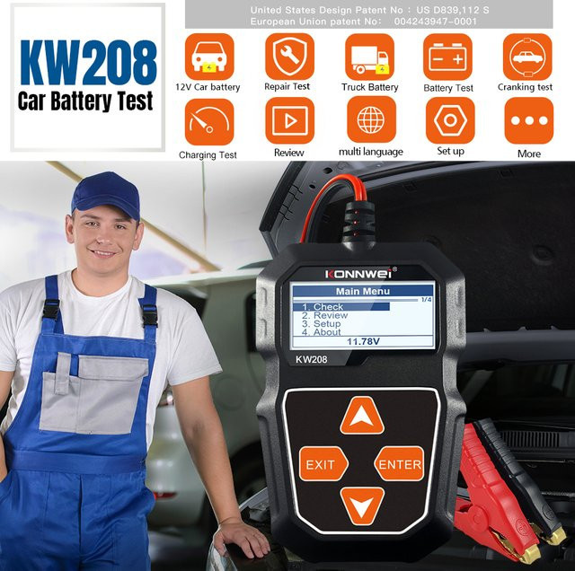 KONNWEI KW208 12 V Auto Batterie Tester und professioneller Automotive Analysator in Schwarz - Bild 1