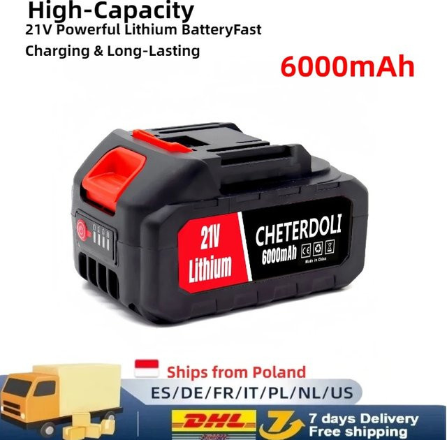 Aleaivy 21V Lithium-Ionen-Akku mit Leistungsanzeige in Schwarz, kompatibel mit Makita 21V - Bild 1
