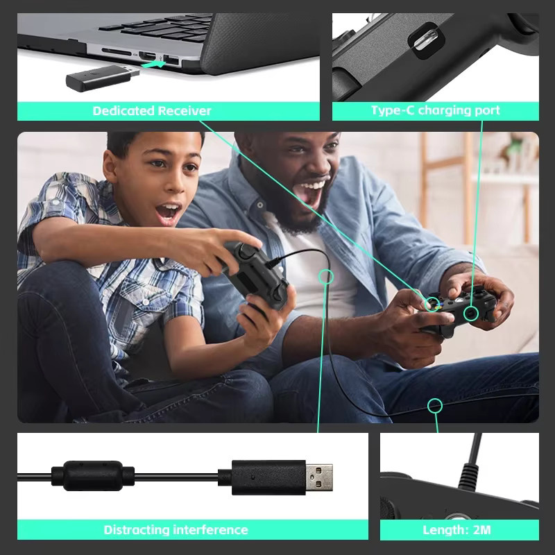 DATA FROG Kabelloser Controller für Xbox 360 Slim und PC, Ergonomisches Dual-Vibration Turbo Gamepad in Schwarz - Bild 4