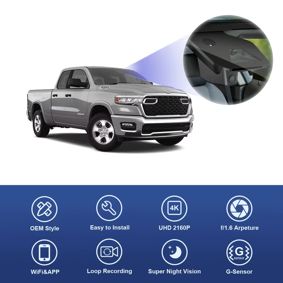 FITCAMX 4K Ultra-HD Dash-Kamera für Ram 1500 Tungsten Longhorn (2025 2026), Auto-DVR mit Loop-Aufnahme und G-Sensor, Schwarz - Bild 4