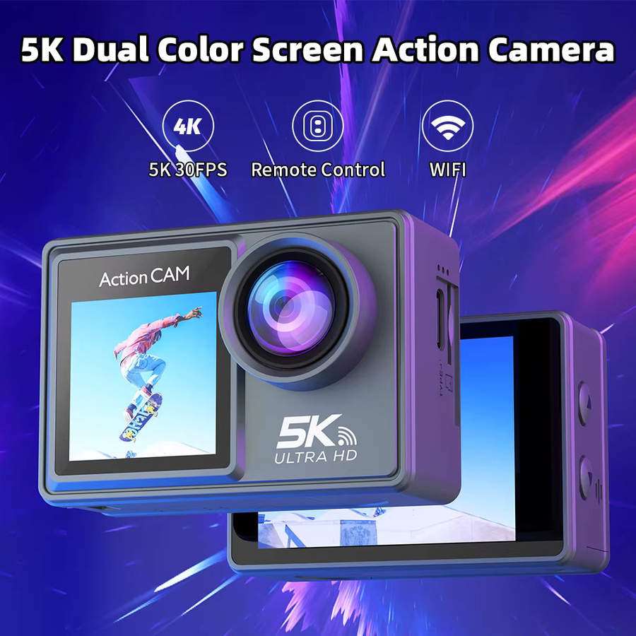 Blossom 5K/1080P Dual-Screen Actionkamera in Schwarz mit WLAN-Fernbedienung und Weitwinkel-Objektiv für wasserdichte Outdoor-Videoaufnahmen - Bild 4