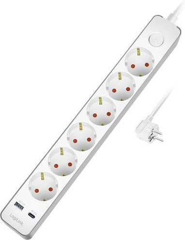 LogiLink LPS288U Steckdosenleiste mit Schalter und USB-C sowie USB-A in Weiß - Bild 1